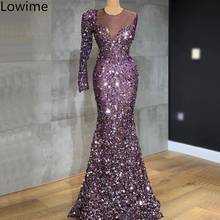 Vestidos de fiesta largos purpurina para mujer, vestido de noche escarpado de sirena musulmana con un hombro, color morado, 2019 2024 - compra barato