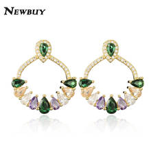 NEWBUY Luxury Crystal Earring Gold Color AAAAA+ CZ Stud Earrings For Women Hot Sale Female Wedding Jewelry 2024 - buy cheap