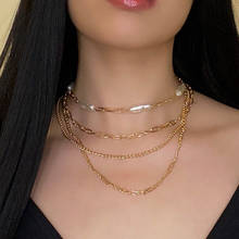 Vintage Multilayer Baroque Pearls Thick Chains Necklace for Women Temperament Geometric Chains Choker Necklace Party Jewelry 2024 - buy cheap