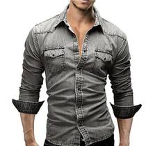 Мужская джинсовая рубашка, повседневная приталенная рубашка с длинным рукавом, M5 2024 - купить недорого