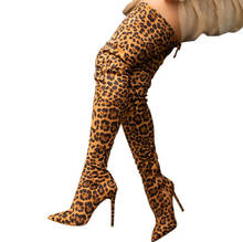 Leopardo grão serpentina botas longas mulher stiletto salto alto apontou toe sexy sapatos de clube coxa alta sobre o joelho botas 2024 - compre barato