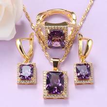 African Women Wedding Costume Jewelry Sets Yellow-Gold Color Necklace And Earrings Bridal Purple Crystal Jewelry 2024 - buy cheap