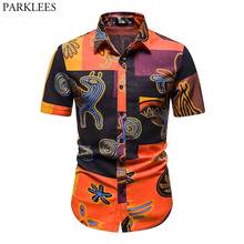 African Totem Print Mens Hawaiian Shirts Short Sleeve Casual Cotton Linen Summer Beach Shirt Men Button Down Top Blouse Chemise 2024 - buy cheap