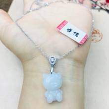 Natural Burmese Emerald Jade Carving Kate Cat Pendant with 925 Sterling Silver Necklace Elegant Lady Jade Clavicle Chain 2024 - buy cheap