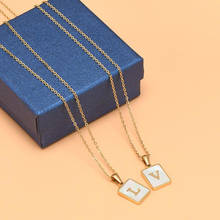Stainless Steel Opal Stone Letter A-Z English Geometry Initial Rectangle Pendant Necklace with Chain Gift For Him 2024 - buy cheap