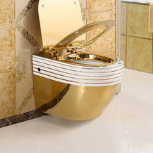 Благородный золотой настенный смывной туалет роскошный титана с золотой росписью ванная комната Санузел Керамический унитаз без резервуара для воды 2024 - купить недорого