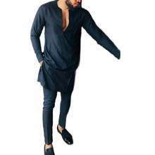 Camisas e calças masculinas africano moda sólido preto com decote em v topos + calças personalizar roupas do homem conjuntos de calças avançadas para festa 2024 - compre barato