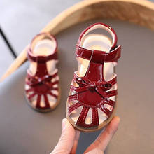 2021 Summer Kids Girls Sandals Korean Toddler Baby Hollow Bow Princess Shoes Soft Sole Baotou Beach Sandals 1 2 3 4 5 6 Years 2024 - buy cheap