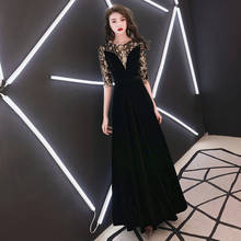 2020 New Fashion Women Black Evening Dress O-neck Half Sleeve Party Dresses Sequins a Line Floor Length Formal Prom Dresses 2024 - buy cheap