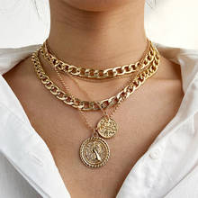 Street Style Punk Gold Portrait Coin Pendant Necklace For Women Multilayer Chunky Chain Choker Necklaces Gothtic 2021 Jewelry 2024 - buy cheap