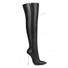 BERZIMER Women Over Knee Boots Stretchy Faux Leather Metal Stiletto Heels Boots Party Club Dance Shoes Woman Big Size 41 42 43 2024 - buy cheap