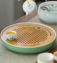 Bandeja de té redonda de cerámica, juego de té de celadón, plato de bambú Natural, mesa de té de Pu'er de bambú tradicional, 20-31cm 2024 - compra barato