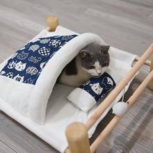 Поднятая кровать для домашних животных, съемный спальный мешок, гамак, кровать для отдыха, деревянный домик для кошек, теплая зимняя кровать для маленьких собак, диван-коврик 2024 - купить недорого