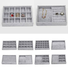 Bandeja apilable de terciopelo gris para exhibición de Joyas, caja organizadora de joyería, portátil, de moda, gran oferta 2024 - compra barato