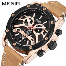 MEGIR Official Quartz Men Watches Fashion Genuine Leather Chronograph Military Watch Clock Men Relogio Masculino Erkek Kol Saati 2024 - buy cheap