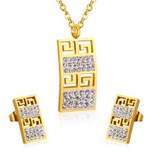 LUXUKISSKIDS Trendy Stainless Steel Dubai Jewelry Set Geometry Pendant Necklace Earrings Crystal For Women Girls Jewelry Sets 2024 - buy cheap