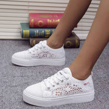 Women Shoes 2021 fashion summer casual white shoes cutouts lace canvas hollow breathable platform flat shoes woman sneakers 2024 - buy cheap