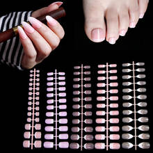 24 шт./компл., розовые накладные ногти, полумесяц, узор, дизайн ногтей, советы для французского балерины, гроб, искусственный маникюр, носочки для ногтей 2024 - купить недорого