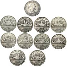 10 tamanhos diferentes de moedas banhados a prata, 1953 - 1963 do dólar canadá, elizabeth ii dos quadrinhas 2024 - compre barato
