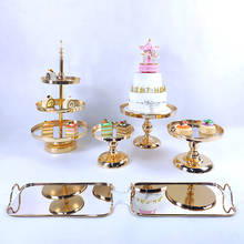 Soporte de pastel de boda de 3 niveles, conjunto de espejo dorado, bandeja de Metal para magdalenas, hermoso postre, herramientas de decoración de exhibición, 6 uds. 2024 - compra barato