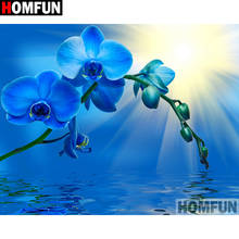 Homfun pintura completa de diamante 5d de diamante, pintura em ponto cruz "paisagem de orquídea azul", furadeira completa, decoração de quarto de casa a27244 2024 - compre barato