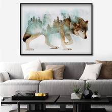Пейзаж лесной медведь "Лиса", "Волк" Nordic Плакаты и принты настенный художественный холст абстрактная живопись фотографии животных на стену для детской комнаты 2024 - купить недорого