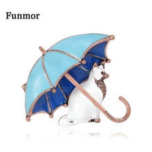 Funmor Lovely Cat under umbrella Brooch Enamel Pins For Women Children Routine Gathering Decoration Accessories Collar Corsage 2024 - buy cheap