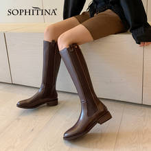 Sophitina botas femininas casuais de couro premium antiderrapante chelsea zíper sapatos dedo do pé redondo salto baixo moda sapatos femininos so745 2024 - compre barato