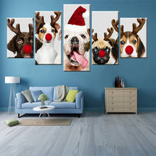 Sombrero de navidad con impresión HD de 5 paneles, lienzo de perro, arte de pared para sala de estar, dormitorio, decoración del hogar, regalo único, imagen de pared 2024 - compra barato