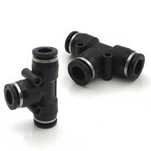 Negro PE forma T accesorios de empuje en 4mm 6mm 8mm 10mm 12mm guarniciones neumáticas de los accesorios conectores de plástico acoplamientos rápidos 2024 - compra barato