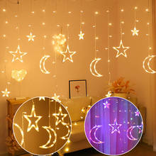 Estrellas lunas 8 modos de iluminación cortina LED luces de cadena centelleantes decoración del hogar luces para dormitorio boda San Valentín pared TV telón de fondo 2024 - compra barato