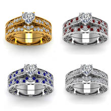 Conjunto de anillos de compromiso de cristal para mujer, joyería de boda elegante en forma de corazón, anillos de circonita blanca, regalo de boda 2024 - compra barato