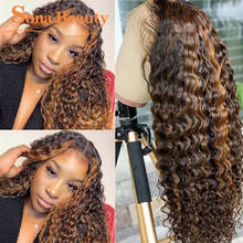 Peluca de cabello humano rizado de 13x4 para mujeres negras, pelo Remy brasileño predespuntado con malla frontal de onda profunda, Color Piano 2024 - compra barato