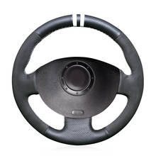 Сшитый вручную черный нескользящий чехол рулевого колеса автомобиля из натуральной кожи для Renault Megane 2 2003-2008 Kangoo 2008-2012 Scenic 2024 - купить недорого