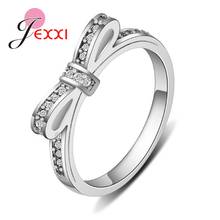 Korean Newest Fashion Style Genuine 925 Sterling Silver Bridal Rings Bow Knot Shape With Top Quality Bright Crystal Wholesale 2024 - buy cheap
