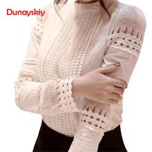 New Women Blouses Slim Bottoming Long-sleeved White Shirt Lace Hook Flower Hollow Plus Size Long-sleeved White Shirt Blouses 2024 - buy cheap