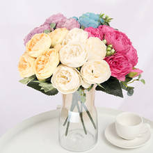 1 buquê com 9 flores artificiais, rosas e camélia de chá, flor falsa de seda, decoração para casa e outono, casamento, buquê de plástico 2024 - compre barato