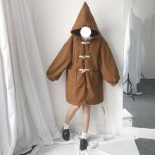 Junelove casaco de lã de inverno feminino casaco trench longo super grande feminino casual folgado estilo japonês desgaste com botão em buzina kawaii 2024 - compre barato