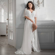 Plus Size Wedding Dress with Sleeves 2021 Simple Beach Chiffon Robe De Mariee Elegant V-neck Chiffon  Boho Chiffon Bridal Gown 2024 - buy cheap