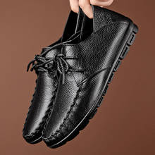 Zapatos de vestir a la moda para Hombre, calzado informal de cuero genuino Oxfords con punta redonda y cordones, para boda y fiesta 2024 - compra barato
