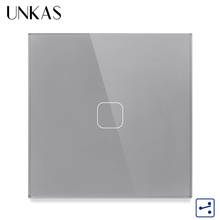 UNKAS Gray Crystal Glass Panel Light EU Standard Wall Touch Switch 1 Gang 2 Way Control Screen Outlet 2024 - buy cheap