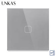 Unkas luz do painel de vidro cristal cinza padrão da ue parede interruptor toque 1 gang 2 vias tomada tela controle
