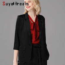 SuyaDream-Blazer de seda satinada para mujer, Blazer de manga 3/4, un solo botón, elegante, para oficina, otoño e invierno, 2020 2024 - compra barato