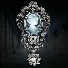 2022 New Fashion Antique Silver Color Vintage  Brooch Pins  Elegant Beauty Queen Cameo Rhinestone Brooches For Women Broches 2024 - buy cheap
