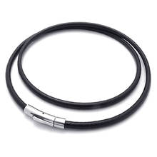 Jewelry Men's Necklace - Chain - 3mm Cord - Leather - Stainless Steel - for Men - Color Black Silver - With Gift Bag - 55cm 2024 - buy cheap