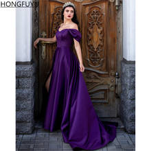 HONGFUYU Purple Satin Prom Evening Dress Custom Made Off Shoulder Sleeveless A-line Formal Party Gowns Lace Up Corset Bridesmaid 2024 - buy cheap