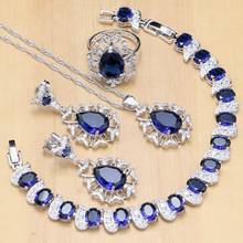 Hyperbole Blue Zircon Stone White CZ 925 Sterling Silver Jewelry Sets For Women Wedding Earrings/Pendant/Necklace/Rings/Bracelet 2024 - buy cheap