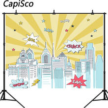 Capisco Superhero photography Backdrop Comics Style Building Background Birthday party Baby Shower Decor Photo Booth Studio Prop 2024 - buy cheap