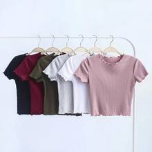 Vintage Wood ears O neck Short sleeve T-shirt 2020 New Woman Slim Fit t shirt tight tee Summer Retro Tops 6 colors 2024 - buy cheap