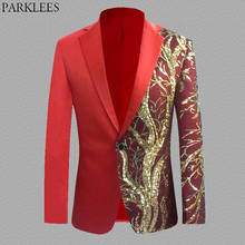 Red Shiny Glitter Sequin Blazer Men Single Button Mens Party Suit Jacket Casual Slim Fit Stage Dance Singer Costume Blazer S-4XL 2024 - buy cheap